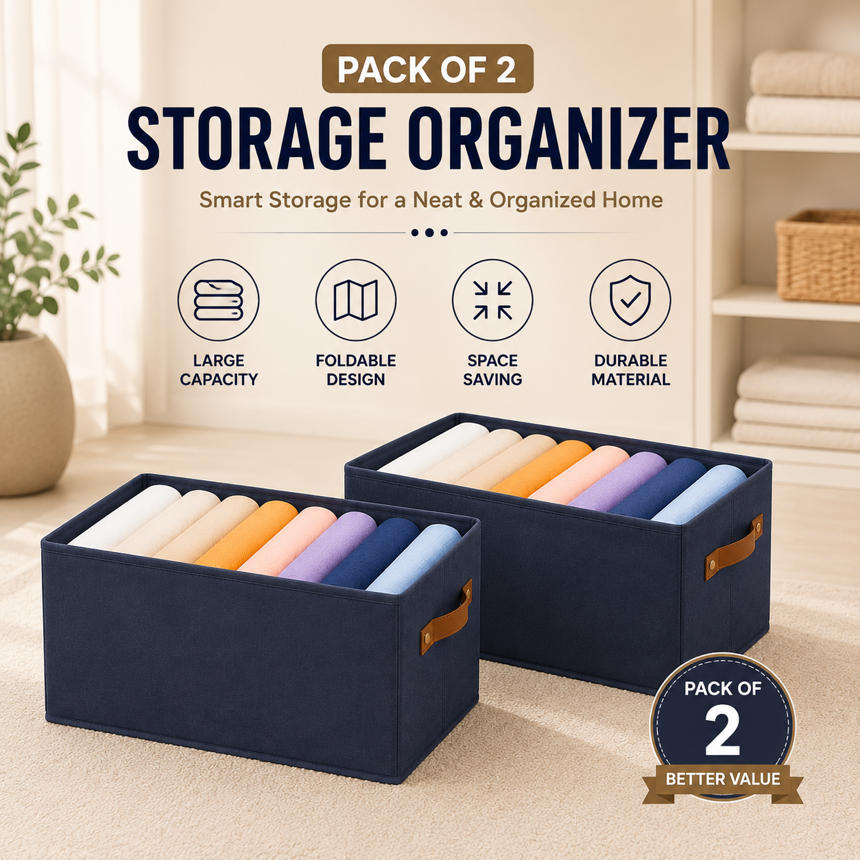 FOLDABLE WARDROBE ORGANIZER (PACK OF 2)