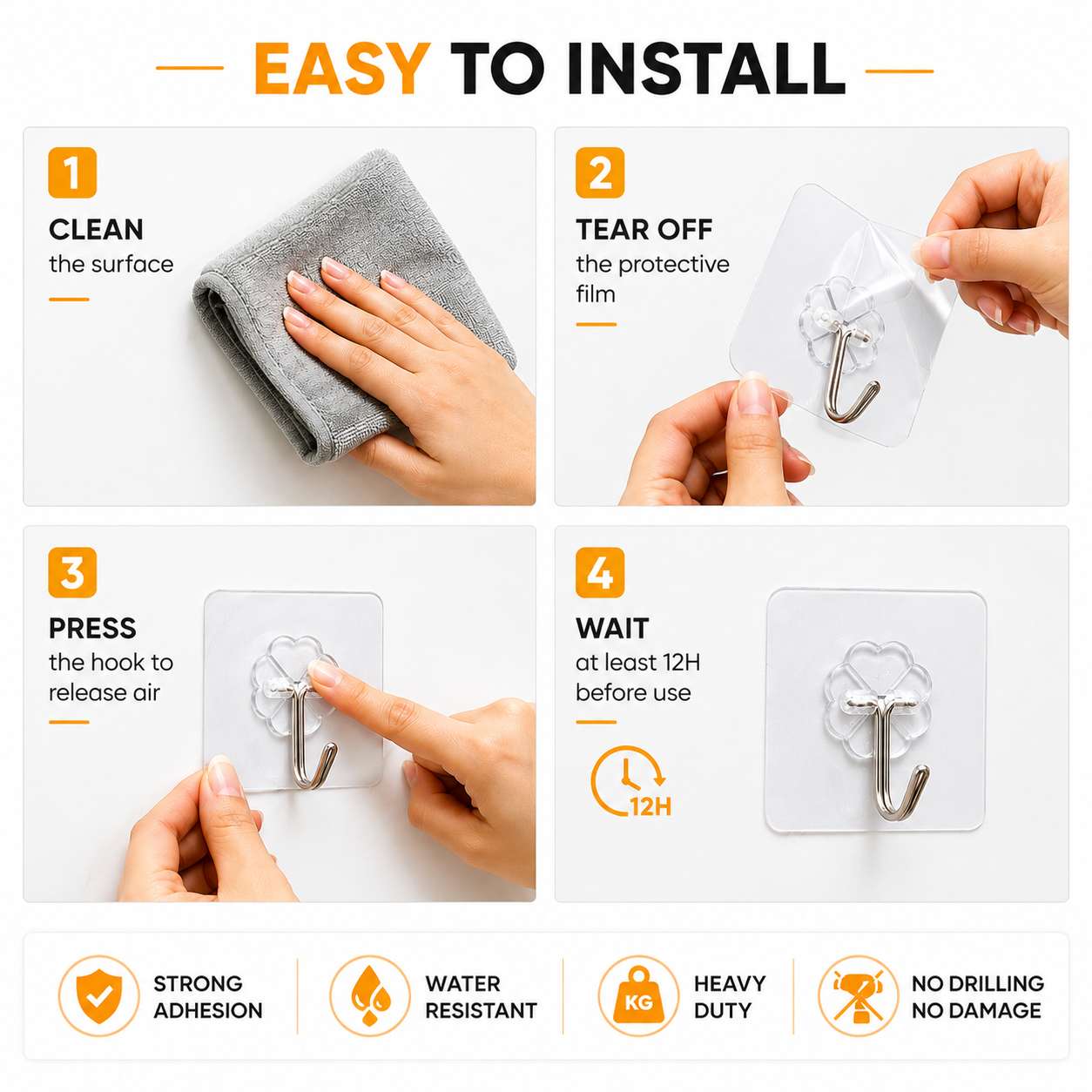 SELF ADHESIVE WALL HOOKS (PACK OF 10)