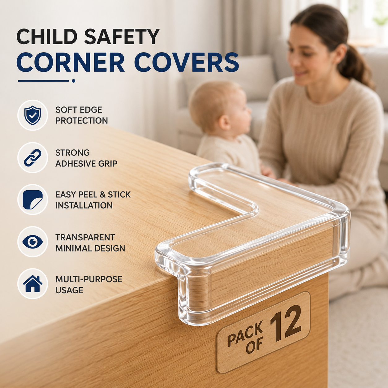 CHILD SAFETY CORNER COVERS (PACK OF 12)