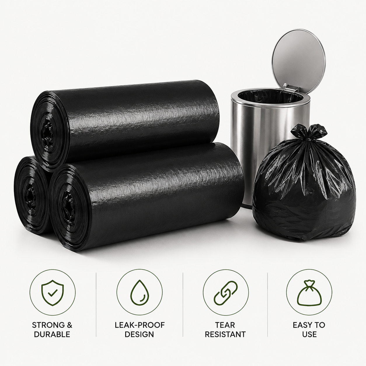 DISPOSABLE GARBAGE BAGS (90 PIECES IN 3 ROLLS)