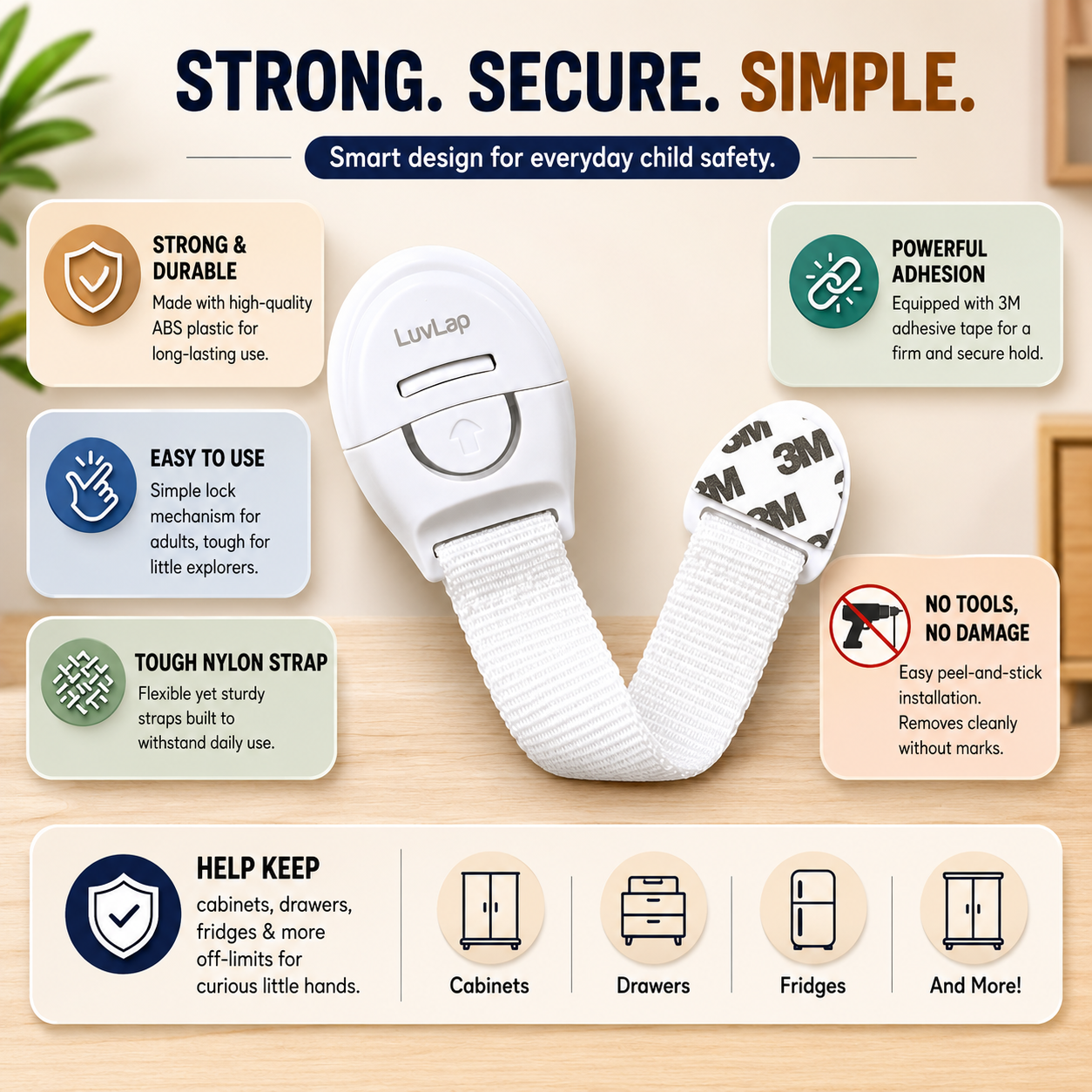BABY SAFETY DOOR & DRAWER LOCK (PACK OF 4)