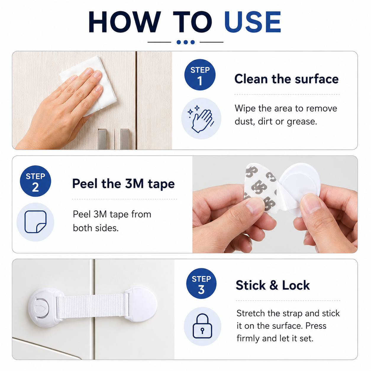 BABY SAFETY DOOR & DRAWER LOCK (PACK OF 4)