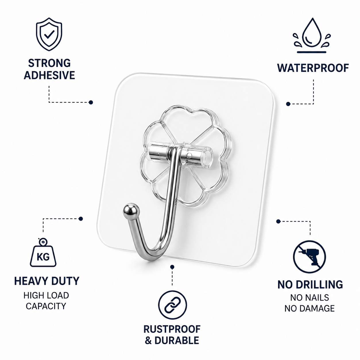 SELF ADHESIVE WALL HOOKS (PACK OF 10)