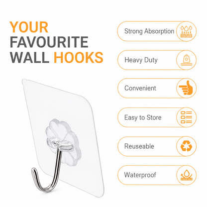 SELF ADHESIVE WALL HOOKS (PACK OF 10)